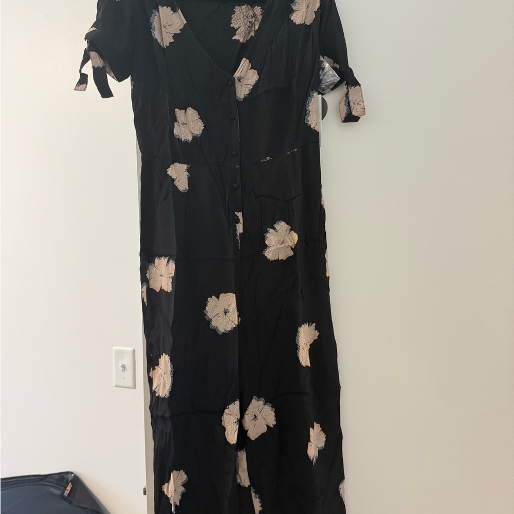 NWT Amuse Society Black Jumpsuit with Cream Floral Pattern